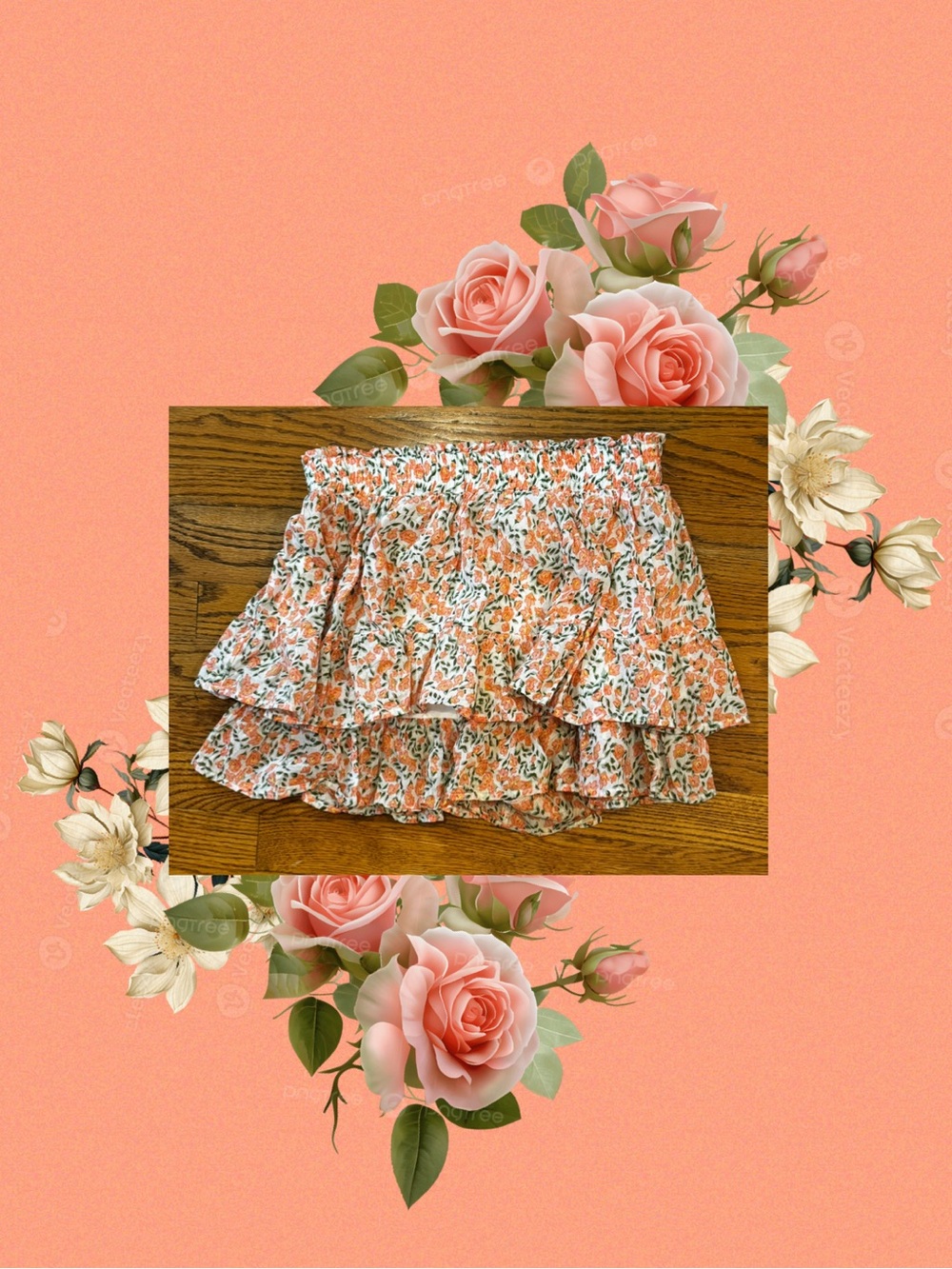 Idem Ditto Floral Ruffle Mini SKORT - Peach & White